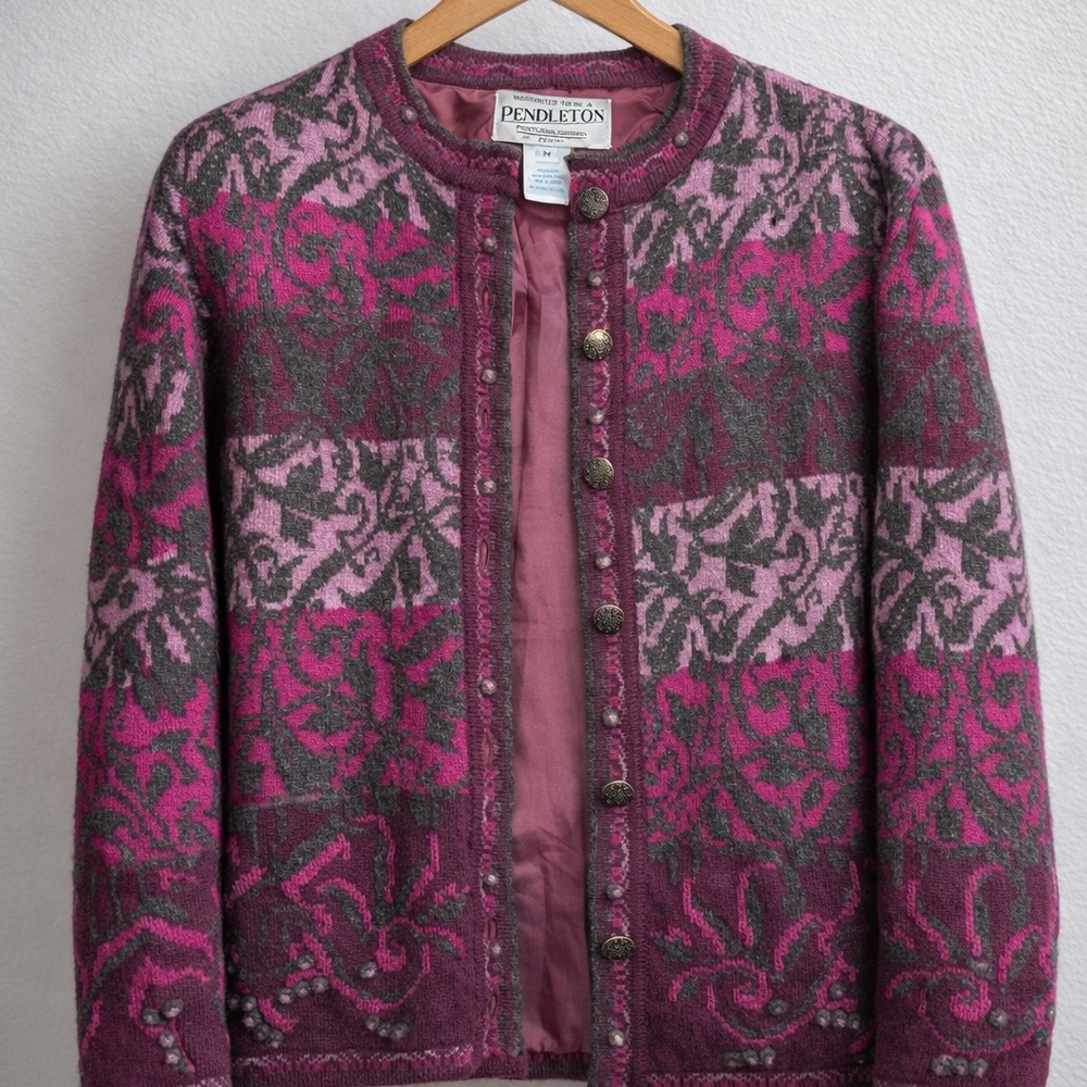 Pendleton Women's Pink and Gray Patterned Wool Ja… - image 1